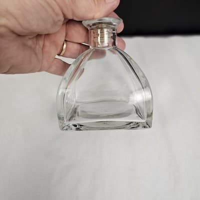 Vintage Glass Bottle/ Decanter With Glass Lillys & Gilt Brass MCM 7.5" Tall - Thumbnail 11