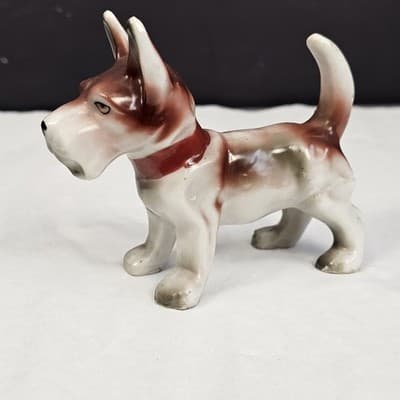 Puppy Dog Figurine Standing Collar Ceramic Porcelain Made in Japan Hand Painted - Thumbnail 2