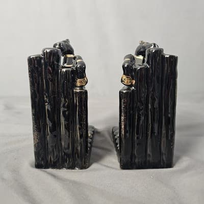Vintage Ceramic Bookends Horse Zebra black w Gold Accents 1960s Lipper & Mann - Thumbnail 4