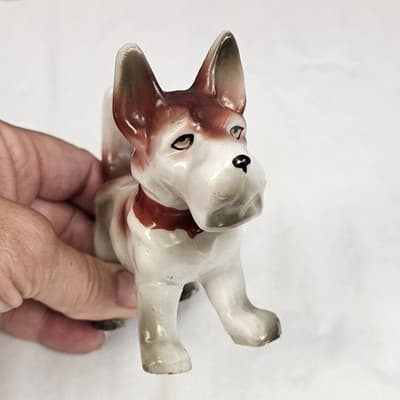 Puppy Dog Figurine Standing Collar Ceramic Porcelain Made in Japan Hand Painted - Thumbnail 3