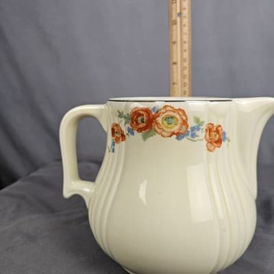 Vintage 40s Hall Superior Kitchenware Orange Poppy Pitcher Platinum Trim USA - Thumbnail 8