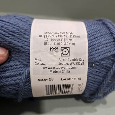 Cascade Farms Yarn Cherub Chunky Nylon Acrylic Blue Col no. 58, 3.5oz, 136.7yd - Thumbnail 2