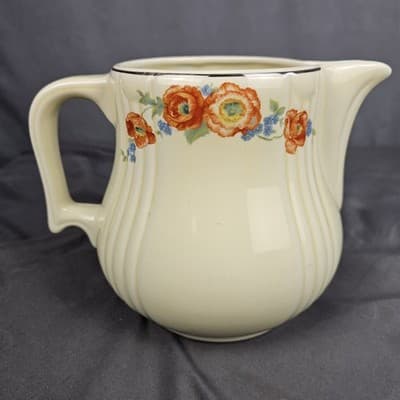 Vintage 40s Hall Superior Kitchenware Orange Poppy Pitcher Platinum Trim USA - Thumbnail 3