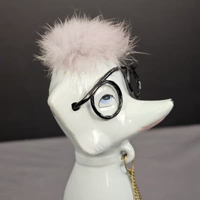 Vintage 1950s MCM Ceramic Snooty Chained Mama Poodle Family With Pink Fur - Thumbnail 8