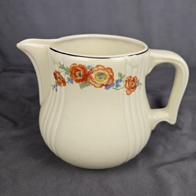 Vintage 40s Hall Superior Kitchenware Orange Poppy Pitcher Platinum Trim USA - Thumbnail 2