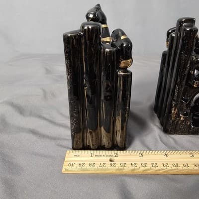 Vintage Ceramic Bookends Horse Zebra black w Gold Accents 1960s Lipper & Mann - Thumbnail 12