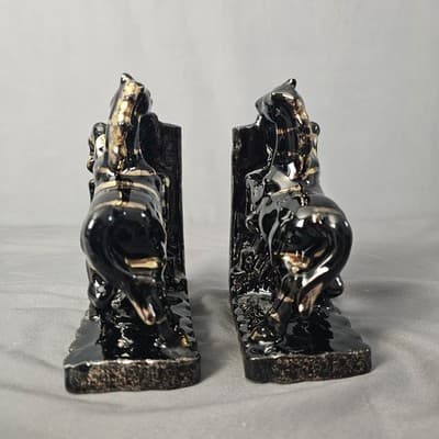 Vintage Ceramic Bookends Horse Zebra black w Gold Accents 1960s Lipper & Mann - Thumbnail 7
