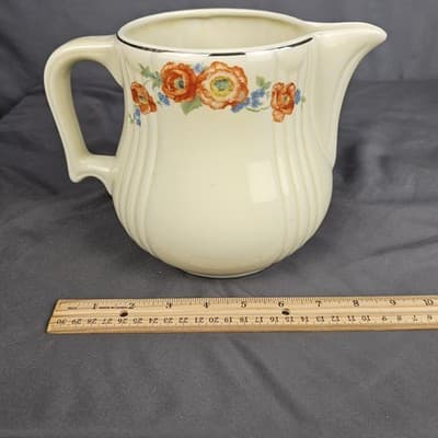 Vintage 40s Hall Superior Kitchenware Orange Poppy Pitcher Platinum Trim USA - Thumbnail 7