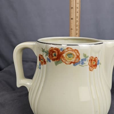 Vintage 40s Hall Superior Kitchenware Orange Poppy Pitcher Platinum Trim USA - Thumbnail 9