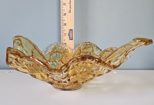 Centerpiece Glass Bowl Italy Amber to Clear Art Blown Flower Console 8.5" - Thumbnail 3