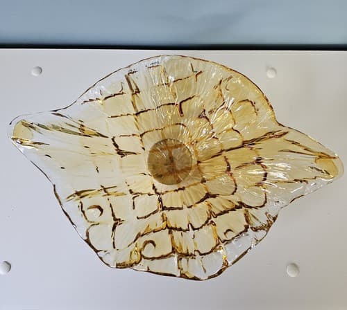 Centerpiece Glass Bowl Italy Amber to Clear Art Blown Flower Console 8.5" - Thumbnail 7