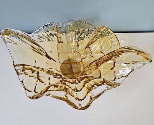 Centerpiece Glass Bowl Italy Amber to Clear Art Blown Flower Console 8.5" - Thumbnail 5