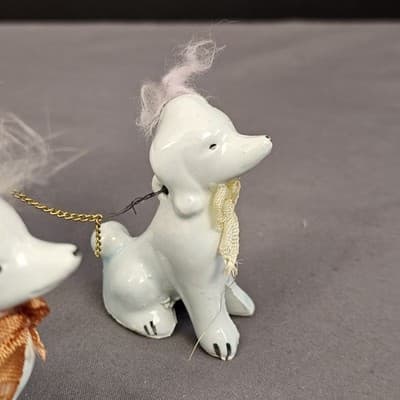 Vintage 1950s MCM Ceramic Snooty Chained Mama Poodle Family With Pink Fur - Thumbnail 9
