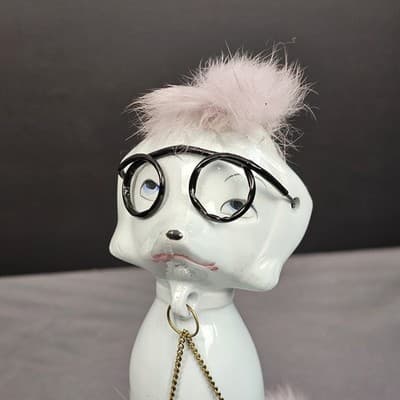 Vintage 1950s MCM Ceramic Snooty Chained Mama Poodle Family With Pink Fur - Thumbnail 3