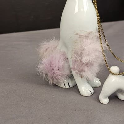 Vintage 1950s MCM Ceramic Snooty Chained Mama Poodle Family With Pink Fur - Thumbnail 7