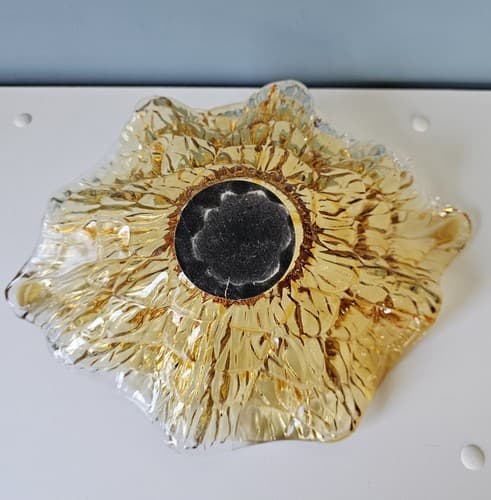 Centerpiece Glass Bowl Italy Amber to Clear Art Blown Flower Console 8.5" - Thumbnail 6
