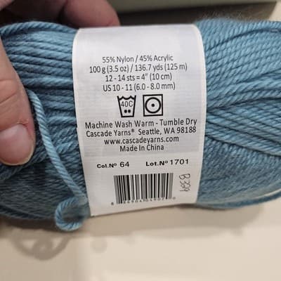Cascade Farms Yarn Cherub Chunky Nylon Acrylic Teal Col no. 64, 3.5oz, 136.7yd - Thumbnail 3
