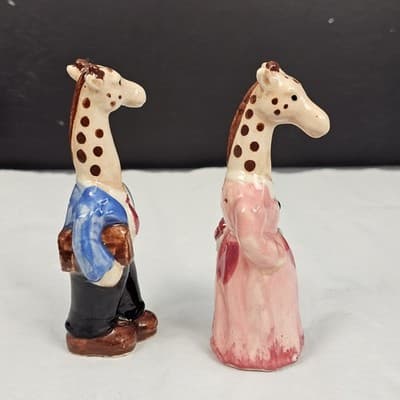Vintage 50s Anthropomorphic Long Neck Giraffe Salt & Pepper Shakers Set 5" - Thumbnail 4