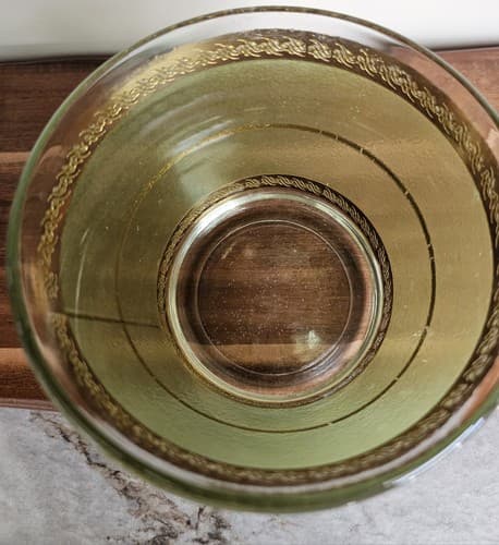 Anchor Hocking Ice Bucket Green with Gold 5" Diameter 5.5" Tall MCM - Thumbnail 7