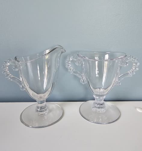 Imperial Glass Sugar And Creamer Set Candlewick Pedestal Elegant Vintage Clear - Thumbnail 6