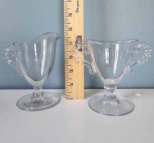 Imperial Glass Sugar And Creamer Set Candlewick Pedestal Elegant Vintage Clear - Thumbnail 3