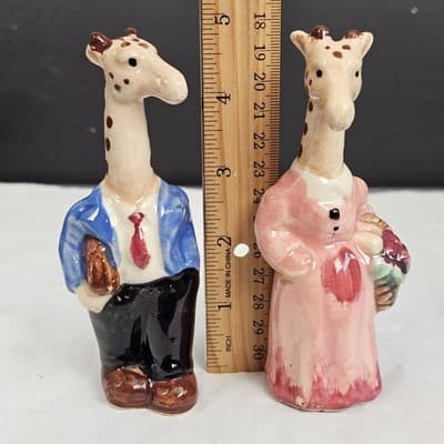 Vintage 50s Anthropomorphic Long Neck Giraffe Salt & Pepper Shakers Set 5" - Thumbnail 8