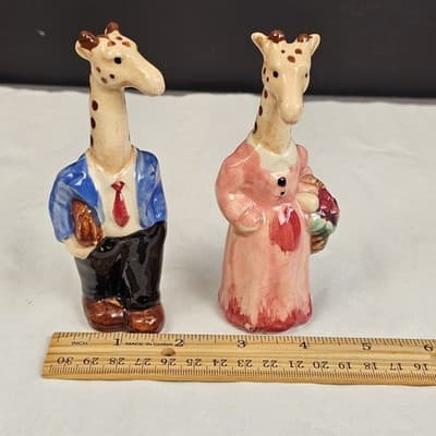 Vintage 50s Anthropomorphic Long Neck Giraffe Salt & Pepper Shakers Set 5" - Thumbnail 9