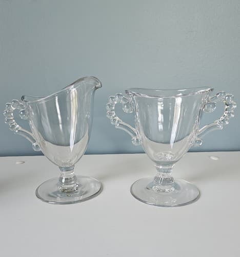 Imperial Glass Sugar And Creamer Set Candlewick Pedestal Elegant Vintage Clear - Thumbnail 2