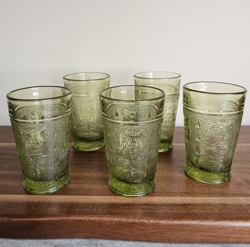 5 Vintage Imperial Glass Decorative Green Juice Glasses - Thumbnail 2