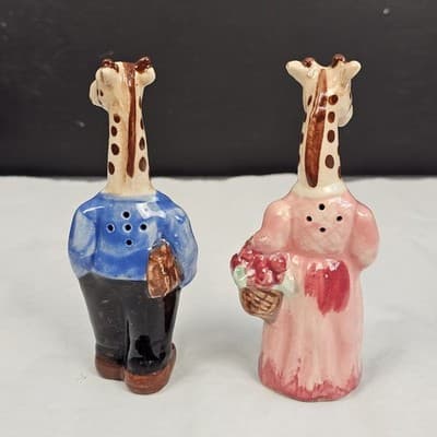 Vintage 50s Anthropomorphic Long Neck Giraffe Salt & Pepper Shakers Set 5" - Thumbnail 3