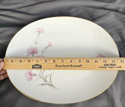 Royal Court Pink Carnation Fine China Oval Serving Platter Gold Trim 13.5" X 10" - Thumbnail 2