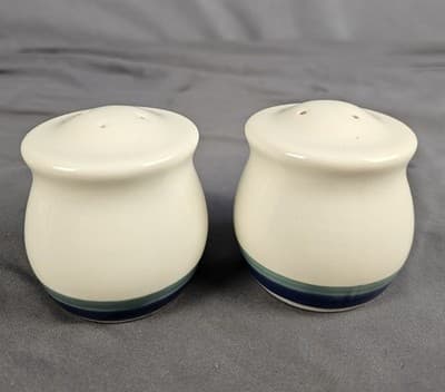 Pfaltzgraff Salt And Pepper Shakers Green Blue Stripes - Thumbnail 3