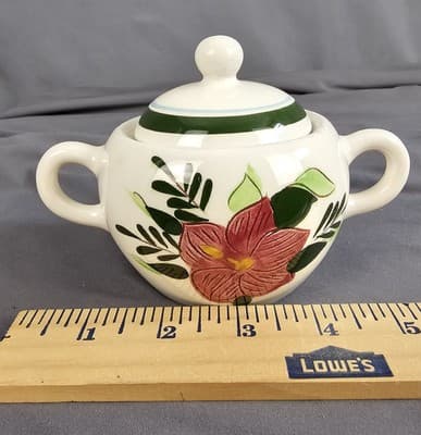 Vintage Stangl Pottery Country Garden Handpainted Red Flower Sugar Bowl - Thumbnail 8