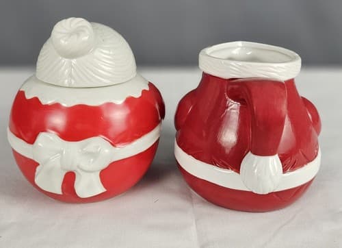 Vtg Avon Santa Mrs Claus Creamer Sugar Bowl 1983 Ceramic Retro Christmas - Thumbnail 2
