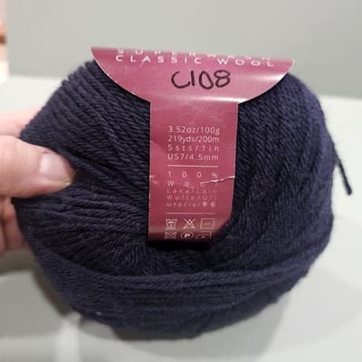 Ella Rae Superwash Yarn Classic Wool, 100% Blue Col 028, 3.52g, 219yd - Thumbnail 2