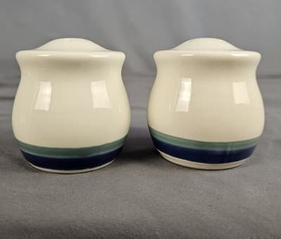 Pfaltzgraff Salt And Pepper Shakers Green Blue Stripes - Thumbnail 2