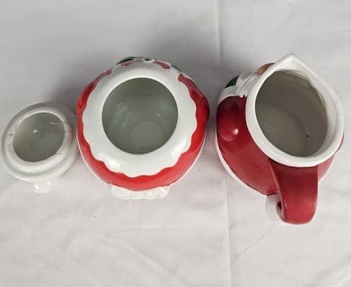 Vtg Avon Santa Mrs Claus Creamer Sugar Bowl 1983 Ceramic Retro Christmas - Thumbnail 4