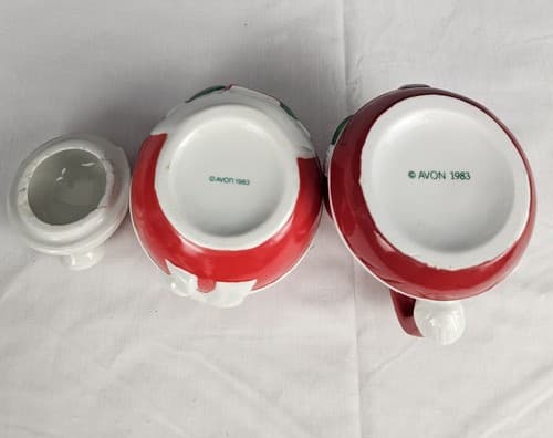 Vtg Avon Santa Mrs Claus Creamer Sugar Bowl 1983 Ceramic Retro Christmas - Thumbnail 5