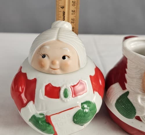 Vtg Avon Santa Mrs Claus Creamer Sugar Bowl 1983 Ceramic Retro Christmas - Thumbnail 7