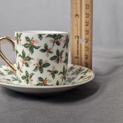 Vintage INARCO Japan E-759 Tea Cup & Saucer – Holly Porcelain with Gold Trim - Thumbnail 6