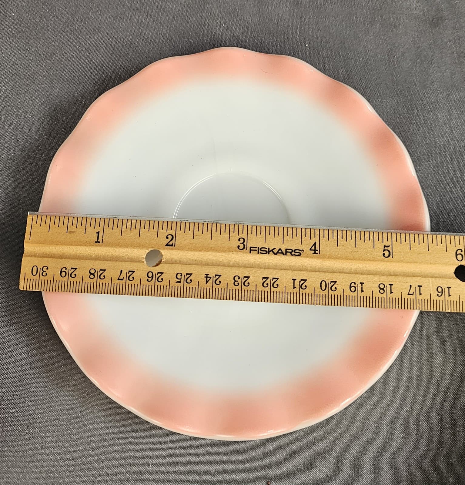 Vintage Hazel Atlas Ripple Pink Cup & Saucer Set aka Crinoline 1950s Milk Glass - Thumbnail 7