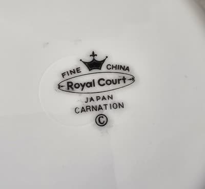 Vintage Royal Court Carnation Fine China Japan 9" Serving Bowl Gold Trim - Thumbnail 6