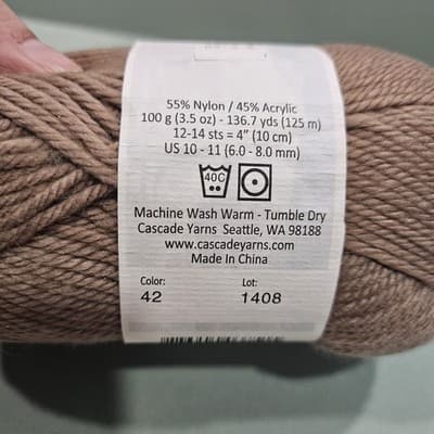 Cascade Farms Cherub Chunky Yarn Nylon Acrylic Tan Col 42, 3.5oz, 136.7yd - Thumbnail 3