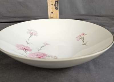 Vintage Royal Court Carnation Fine China Japan 9" Serving Bowl Gold Trim - Thumbnail 3