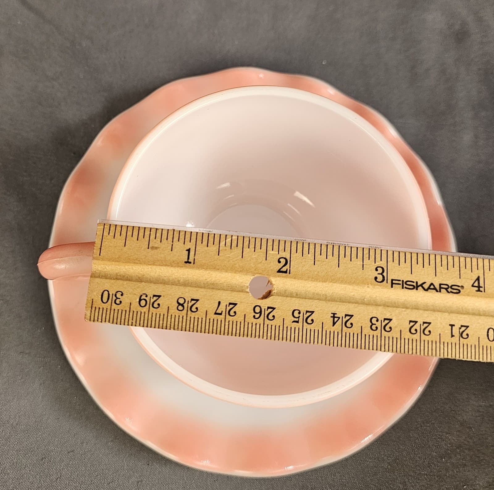 Vintage Hazel Atlas Ripple Pink Cup & Saucer Set aka Crinoline 1950s Milk Glass - Thumbnail 8