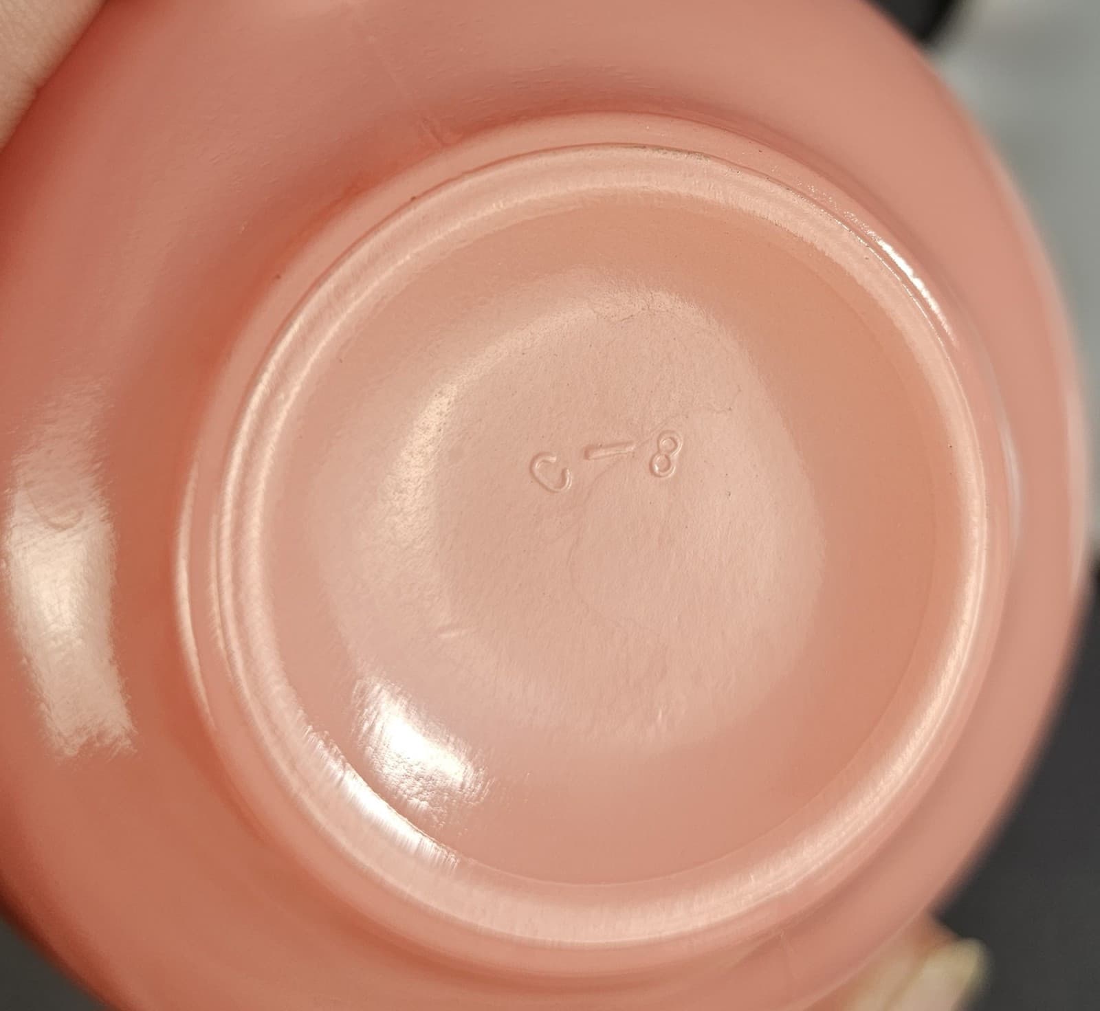 Vintage Hazel Atlas Ripple Pink Cup & Saucer Set aka Crinoline 1950s Milk Glass - Thumbnail 5