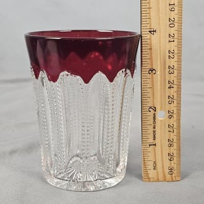 Victorian Ruby Flass Pressed Glass Tumbler National Glass Co. Diamond Pointed - Thumbnail 7