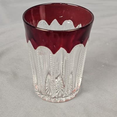 Victorian Ruby Flass Pressed Glass Tumbler National Glass Co. Diamond Pointed - Thumbnail 3