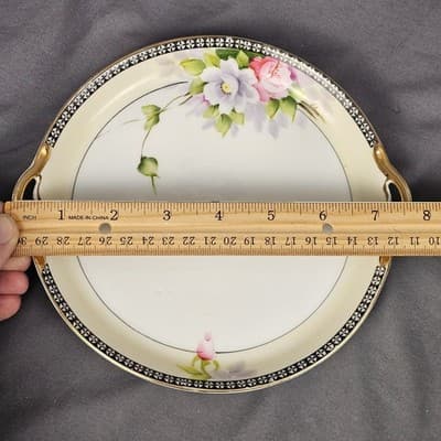 Vintage Noritage Hand Painted Cake Plate Roses Gold Handles 7.75" Wide - Thumbnail 6