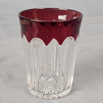 Victorian Ruby Flass Pressed Glass Tumbler National Glass Co. Diamond Pointed - Thumbnail 2